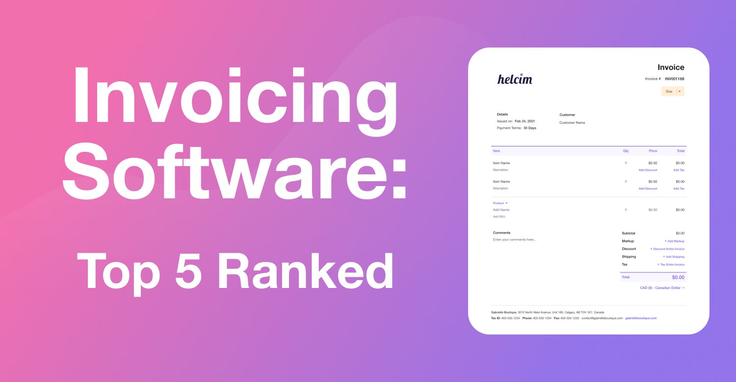 an invoice template along side a title: Invoicing Software top 5 ranked