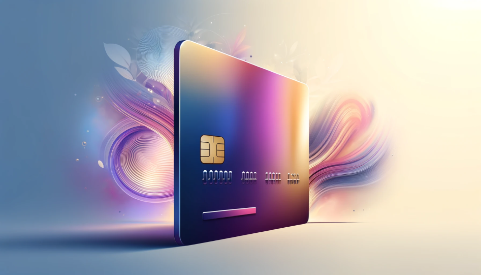 A colorful credit card with colors swirling around the card