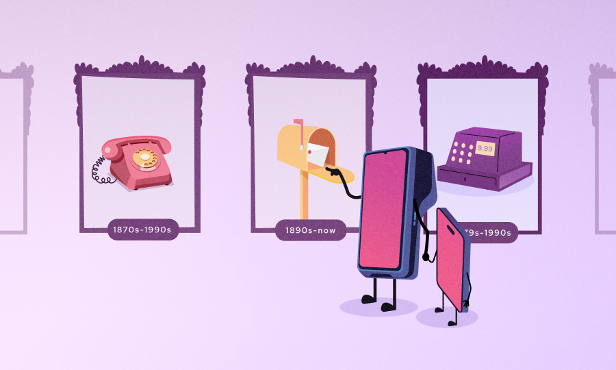 Illustration of Smart Terminal looking at old payment methods