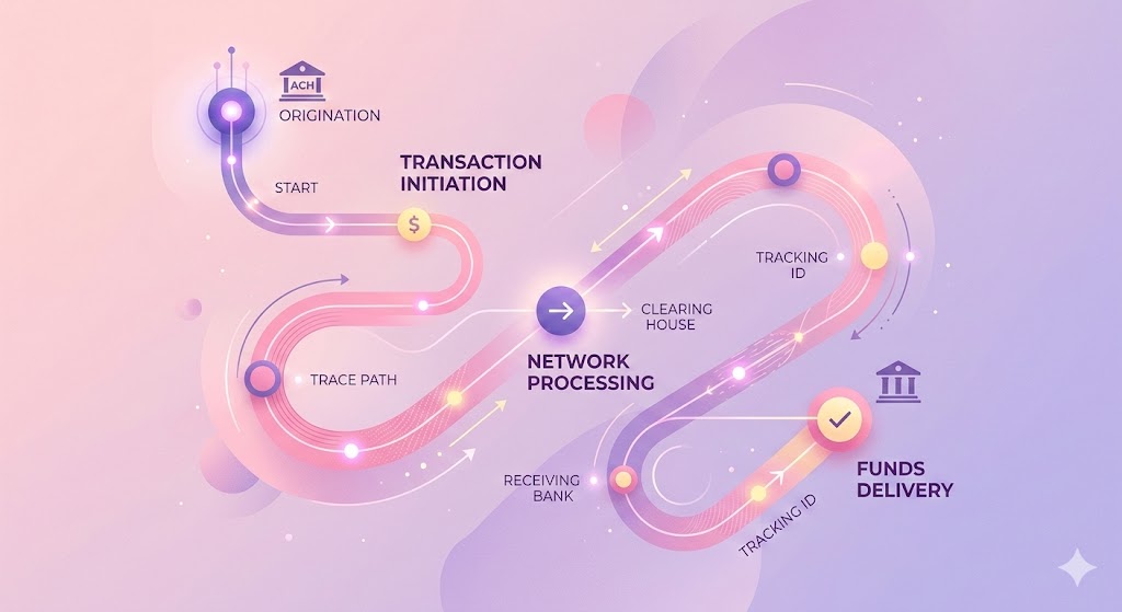 an abstract 3d render of tracing an ACH Bank Transaction