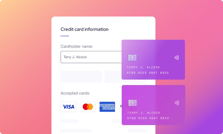 A browser with cardholder name and two credit cards