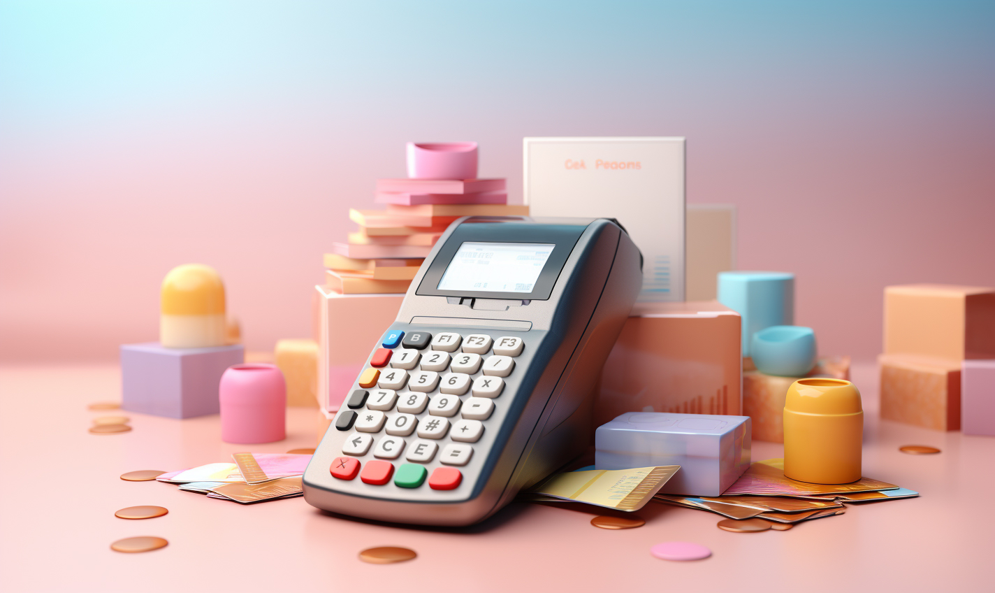 Card reader pictured next to colourful office stationary and coins to represent the tedious nature of manual payment request processing.