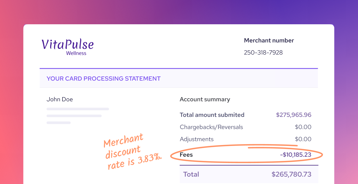 Merchant processing statement summary section