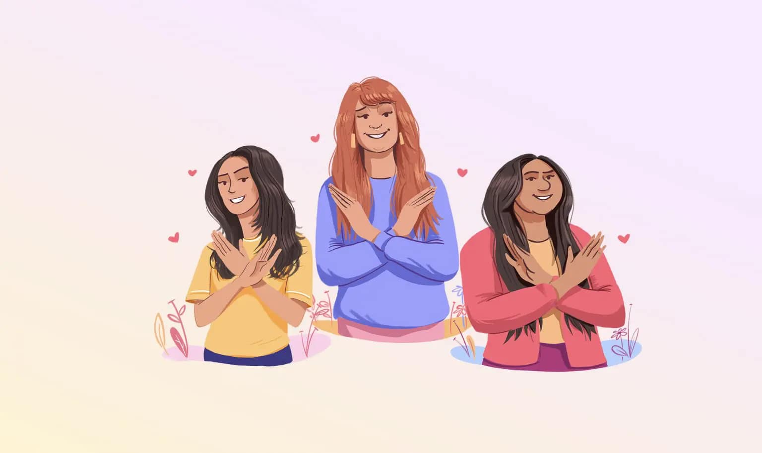 Illustration of three of our Helcim female employees