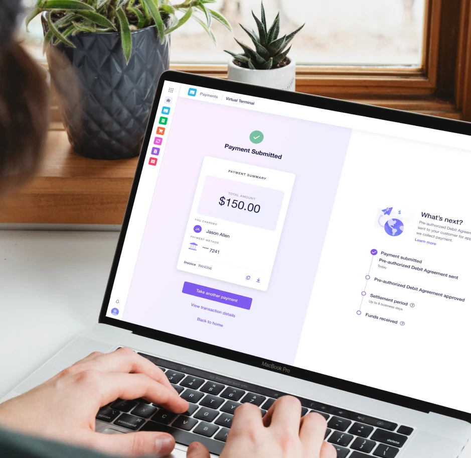 A person making an online payment using Helcim's Virtual Terminal