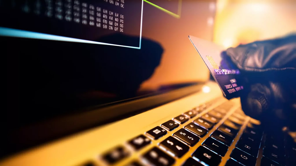 Person holding a credit card while looking at a computer screen